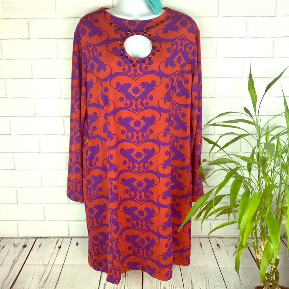 Tracy Negoshian Damask print Ginger Dress XL NWT